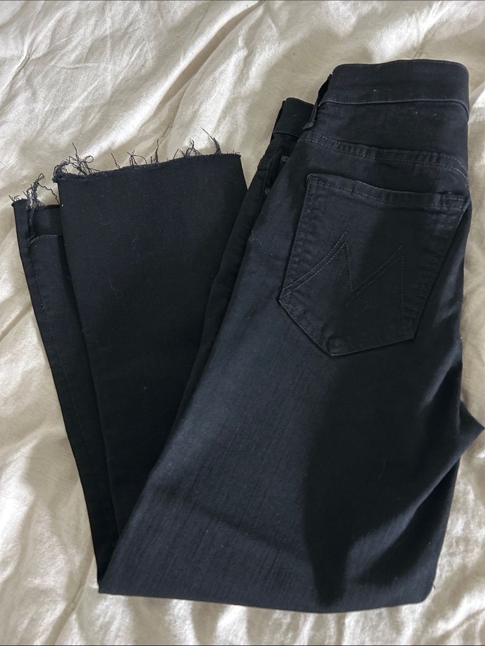 MOTHER Black Raw-Hem High-Rise Skinny Jeans